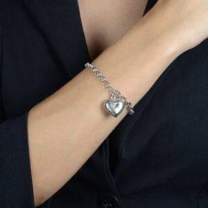 Pulseira Prateada Elo Português com Coração Immersa