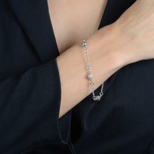 Pulseira Prateada Elo Português com Esferas Immersa