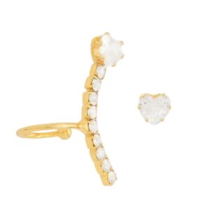 Piercing Dourado Earcuff Coração Cravejado de Zircônia Com Brinco Presente dia das Maes Dica