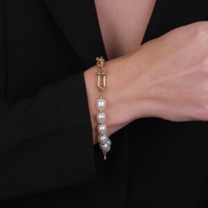 Pulseira Dourada de Corrente com Pérolas Amassadas